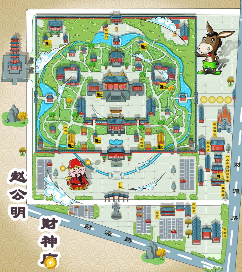 五华寺庙类手绘地图